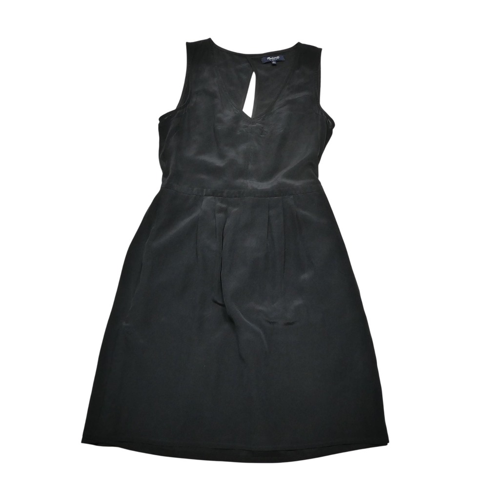 Madewell Dress Womens 2 Black Silk Fit Flare Sleeveless V-Neck Lined LBD Party